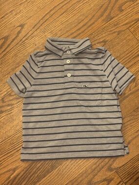 Vineyard Vines Gray Polo with Navy Stripes